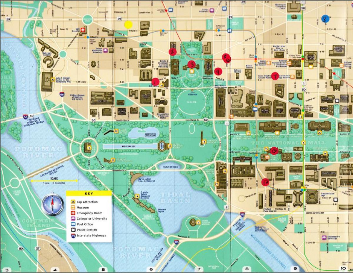 Dc-Denkmäler-map - Karte der Sehenswürdigkeiten washington dc (District 