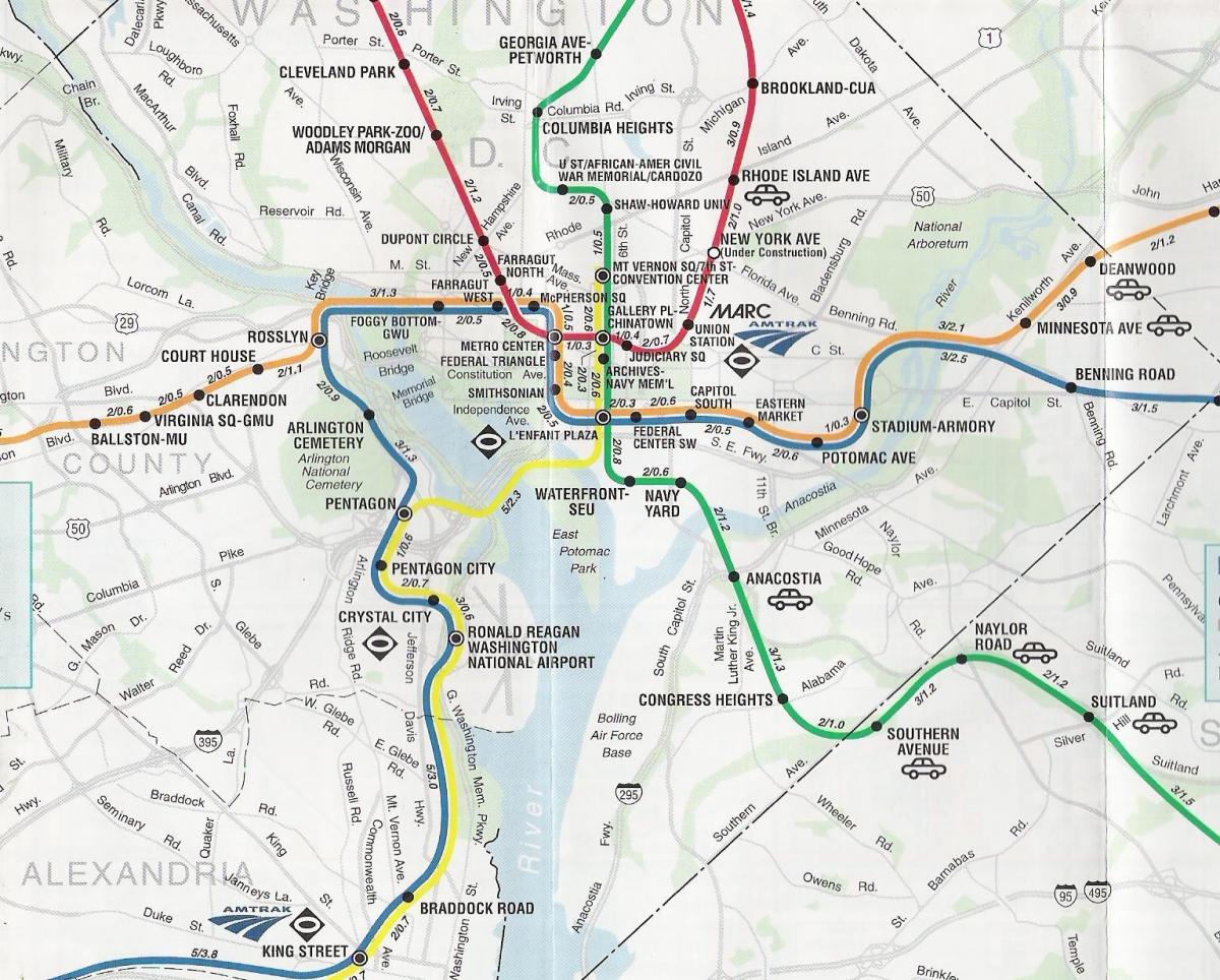 washington dc-Karte mit den U-Bahn-Stationen