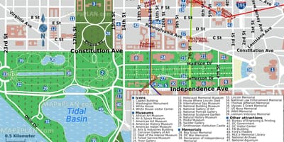 Karte von washington dc-Sehenswürdigkeiten